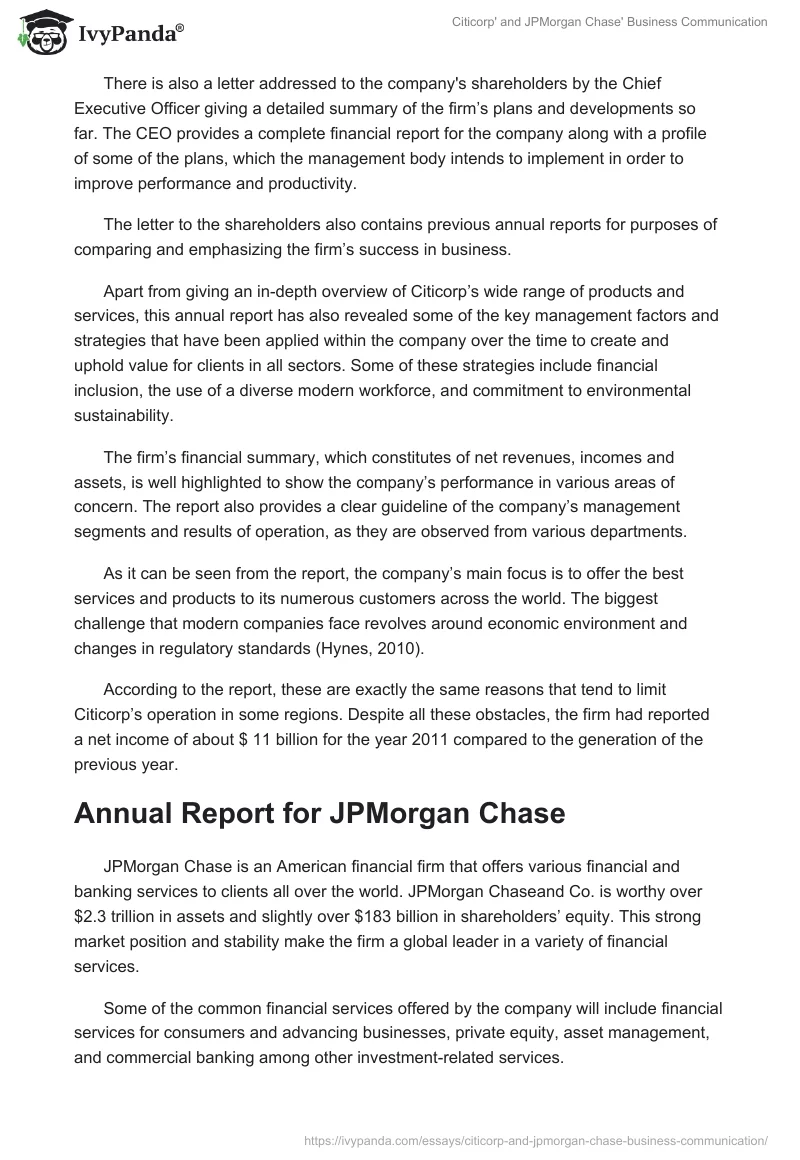 Citicorp' and JPMorgan Chase' Business Communication. Page 2