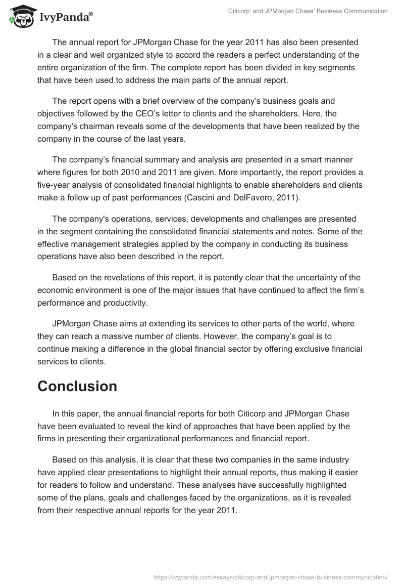 Citicorp' and JPMorgan Chase' Business Communication. Page 3