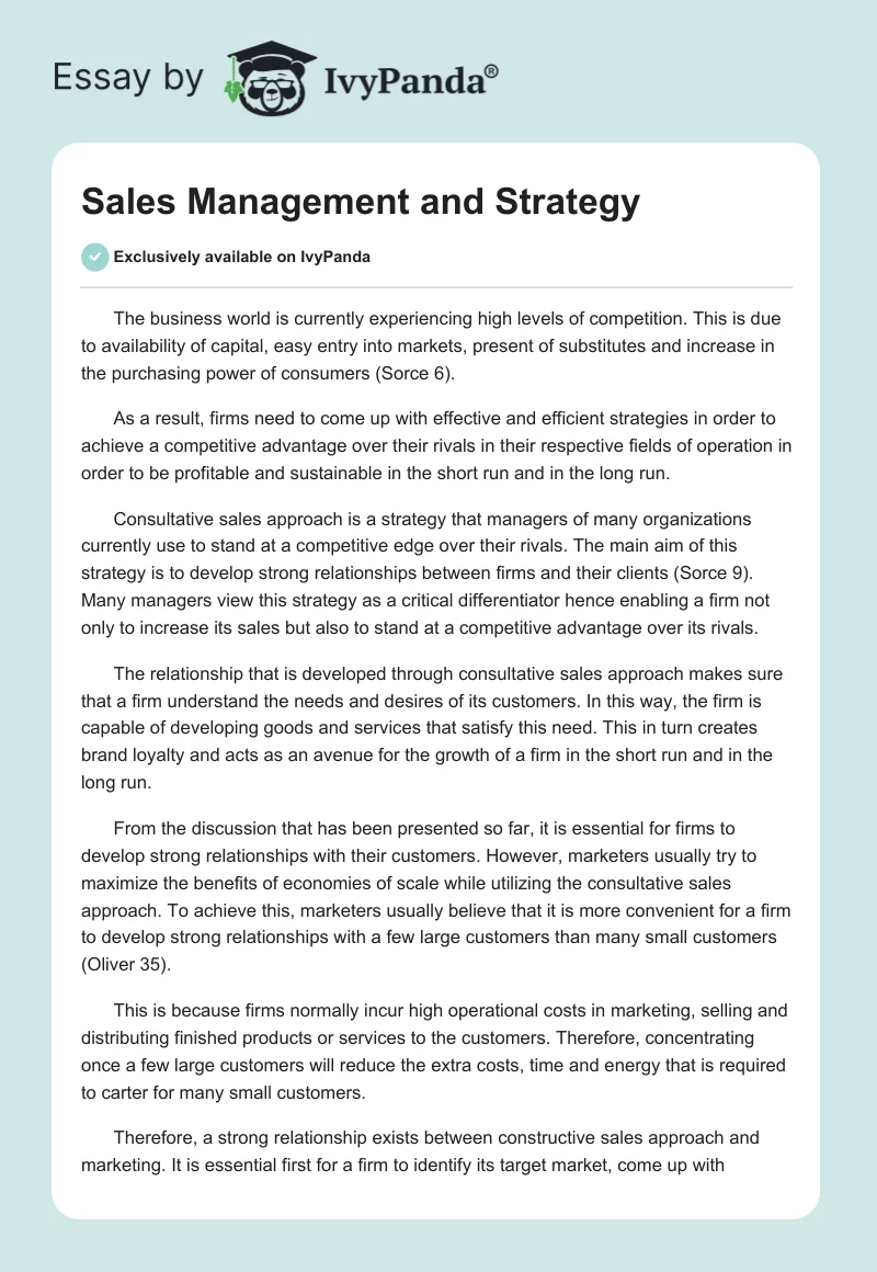 Sales Management and Strategy. Page 1