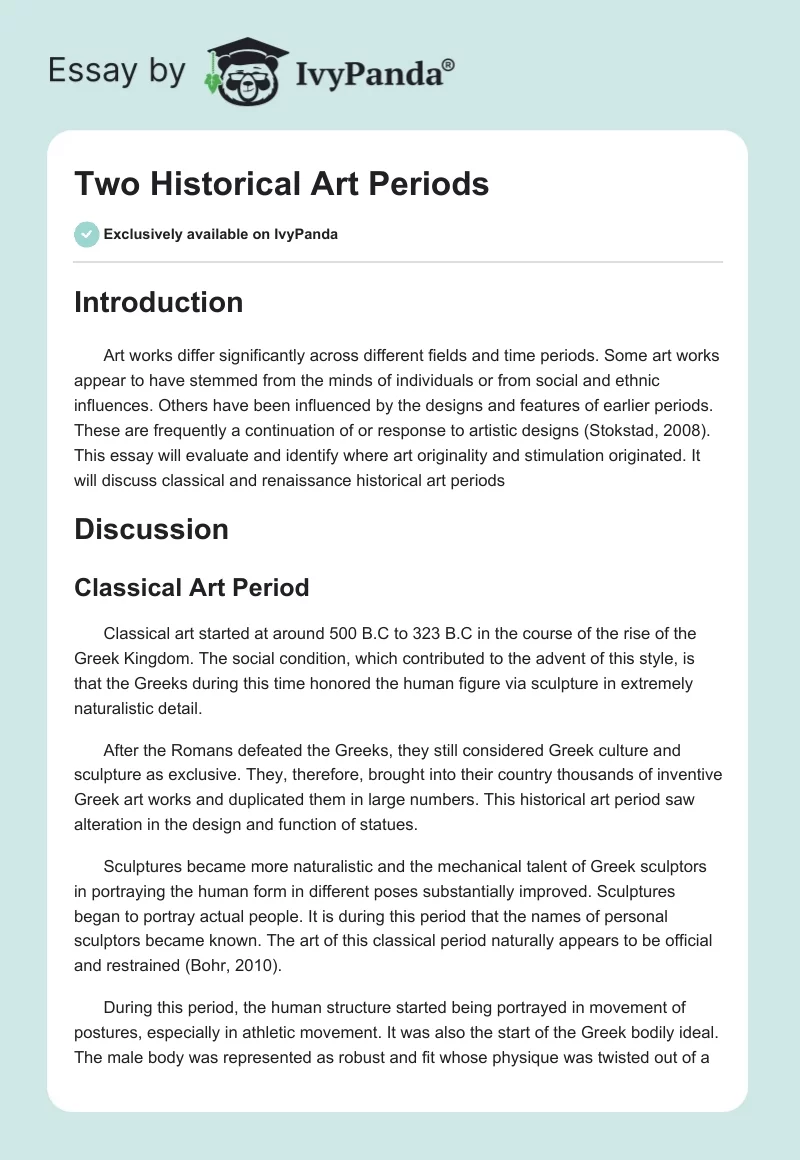 Two Historical Art Periods. Page 1