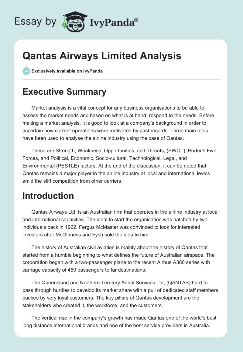 Qantas Airways Limited Analysis. Page 1
