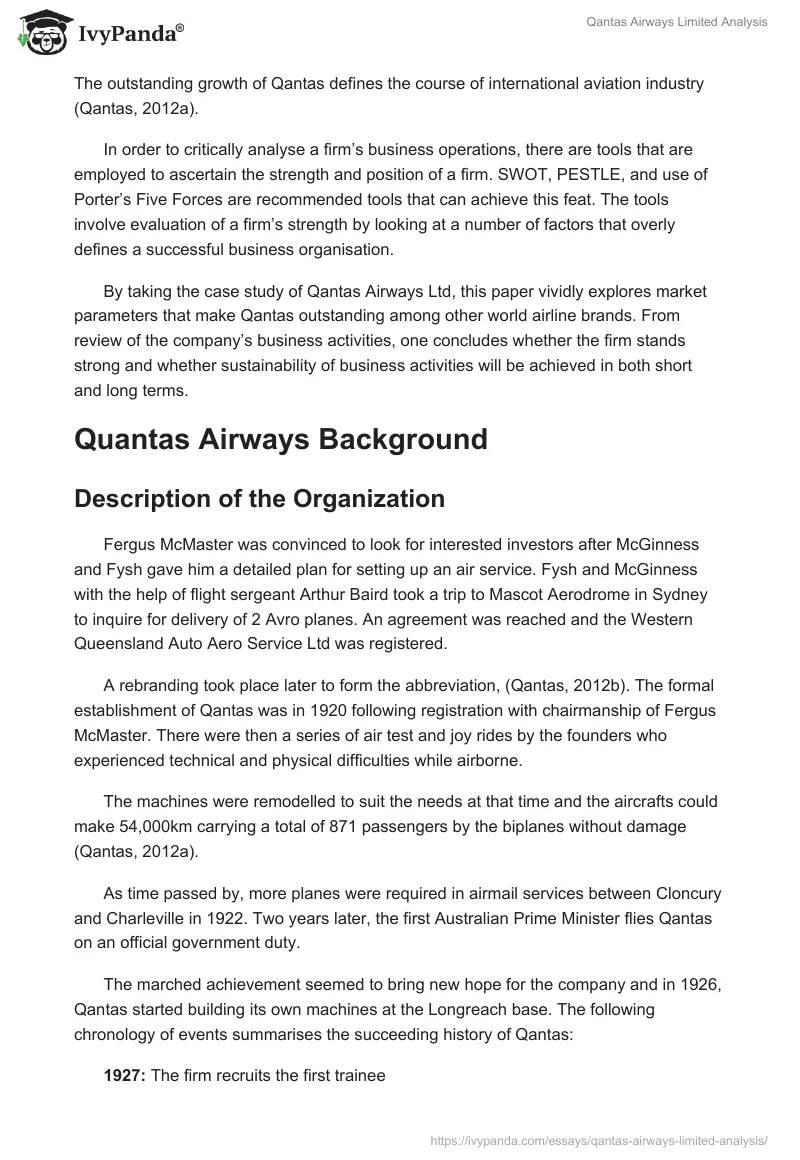 Qantas Airways Limited Analysis. Page 2