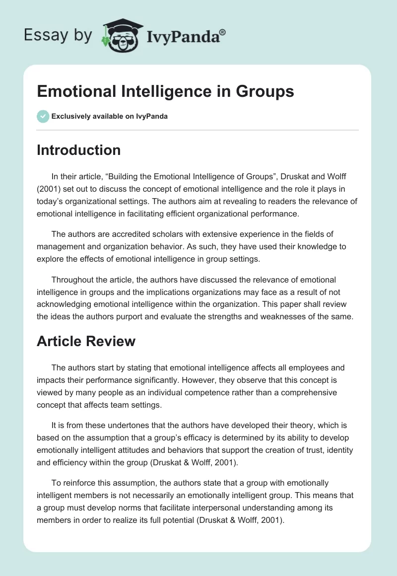 Emotional Intelligence in Groups. Page 1