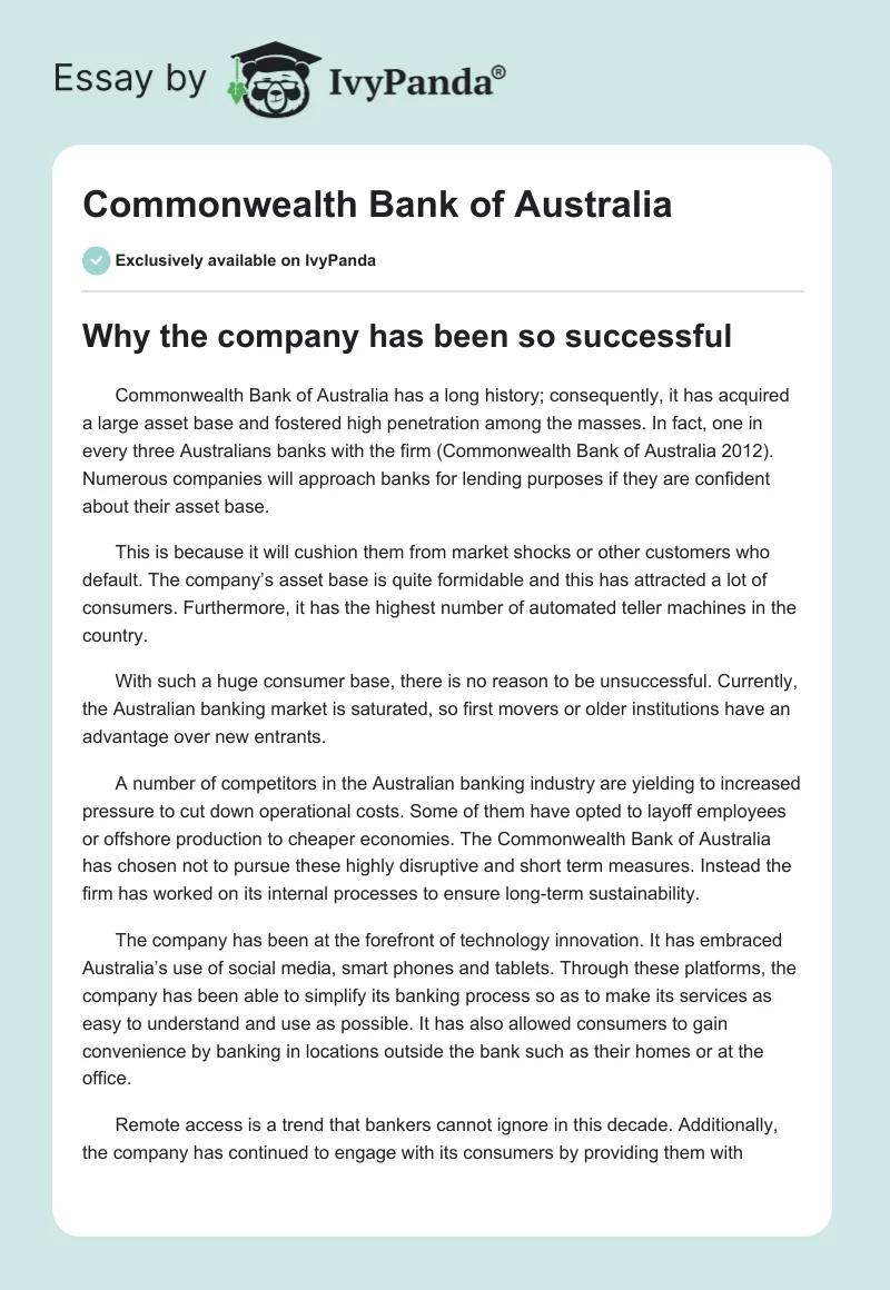 Commonwealth Bank of Australia. Page 1