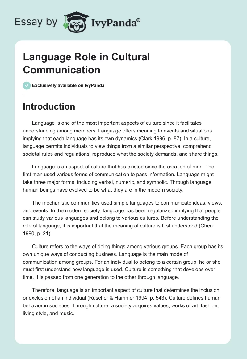 Language Role in Cultural Communication. Page 1