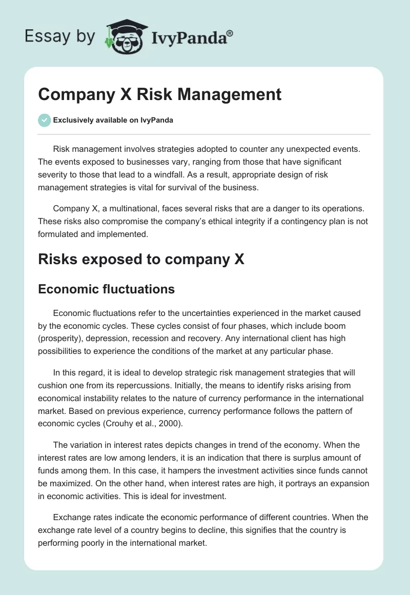 Company X Risk Management. Page 1