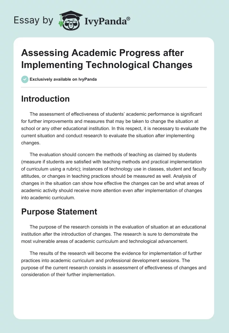 Assessing Academic Progress after Implementing Technological Changes. Page 1