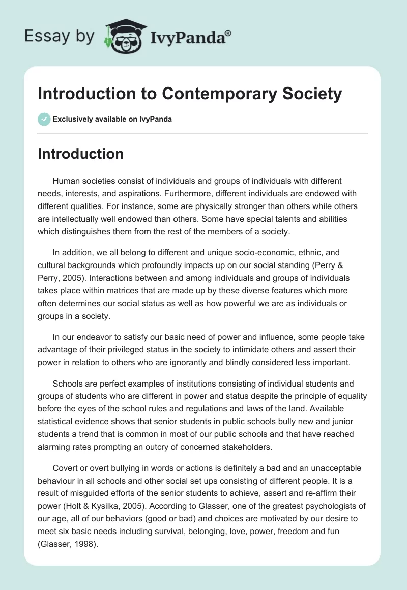 Introduction to Contemporary Society. Page 1