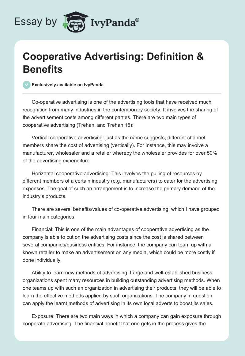 Cooperative Advertising: Definition & Benefits. Page 1