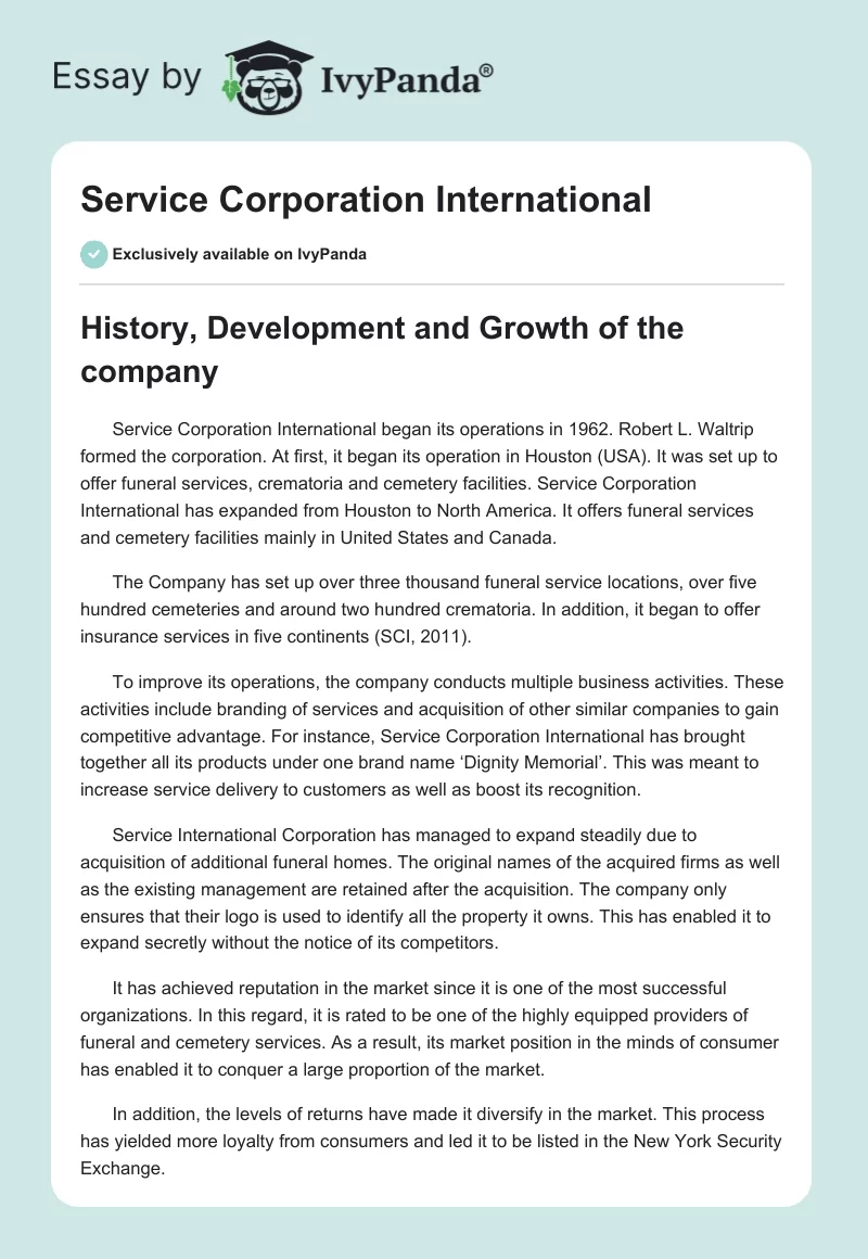 Service Corporation International. Page 1