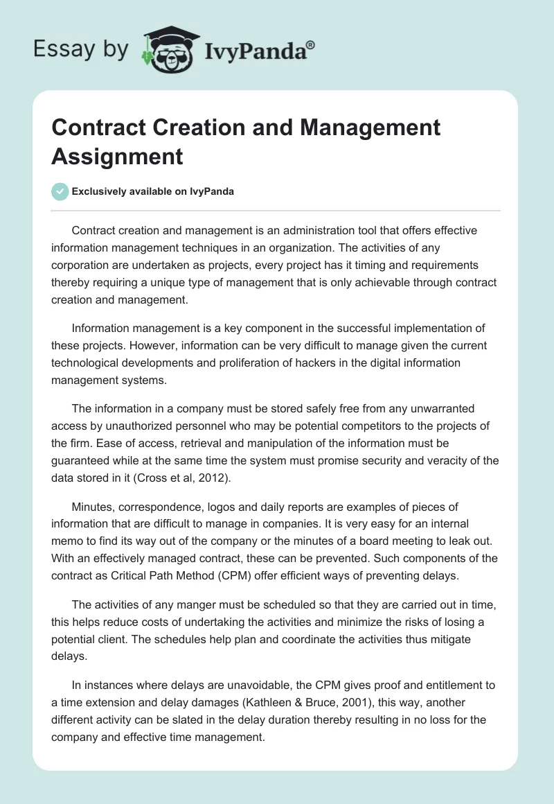 Contract Creation and Management Assignment. Page 1