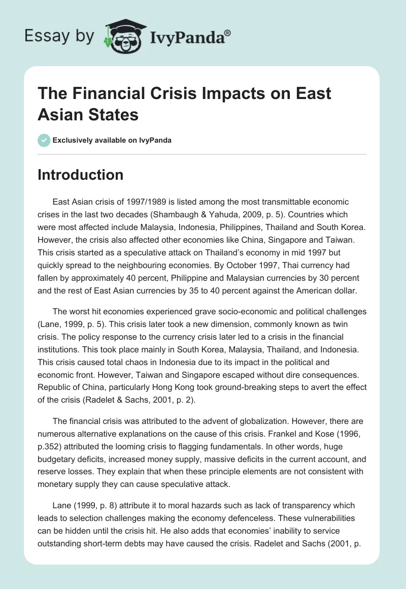 The Financial Crisis Impacts on East Asian States. Page 1