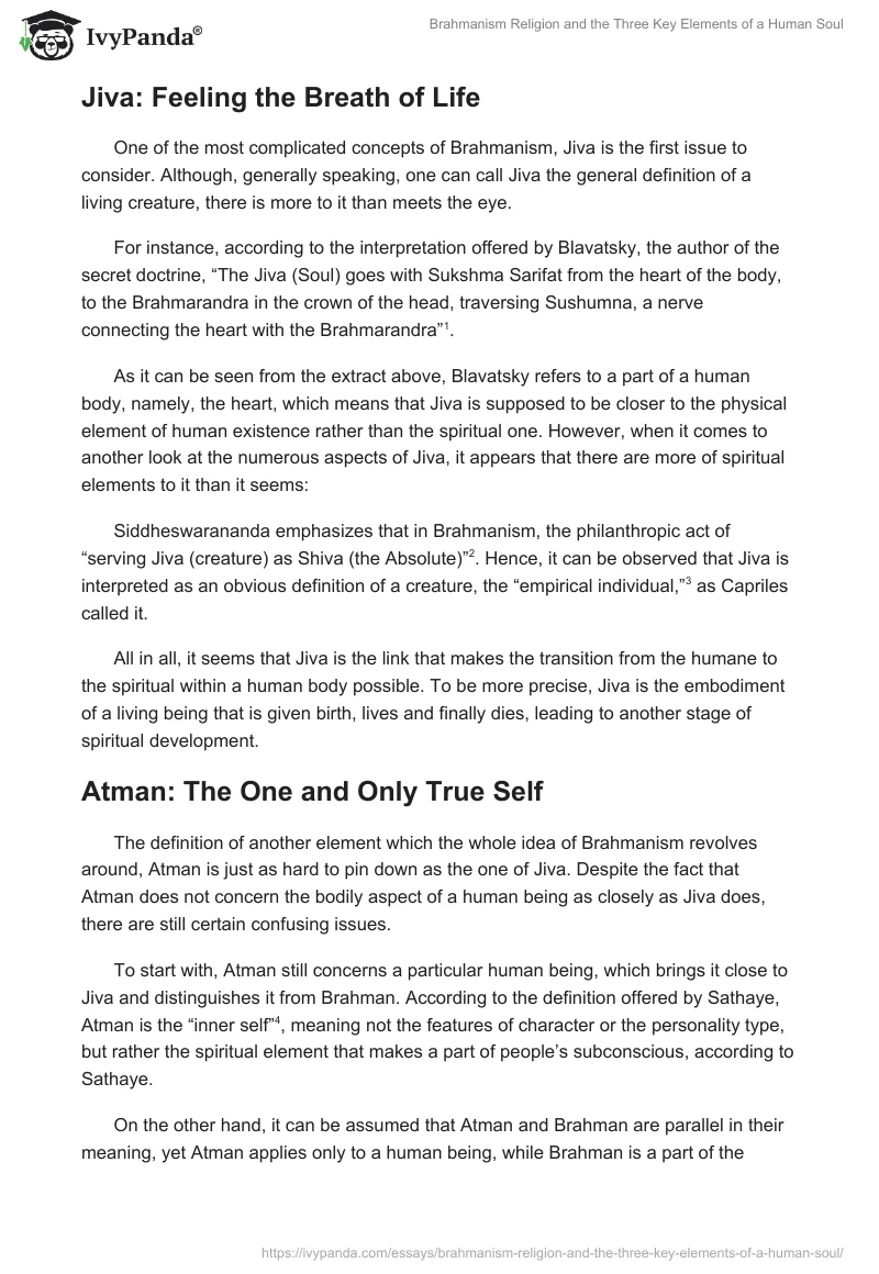 Brahmanism Religion and the Three Key Elements of a Human Soul. Page 2