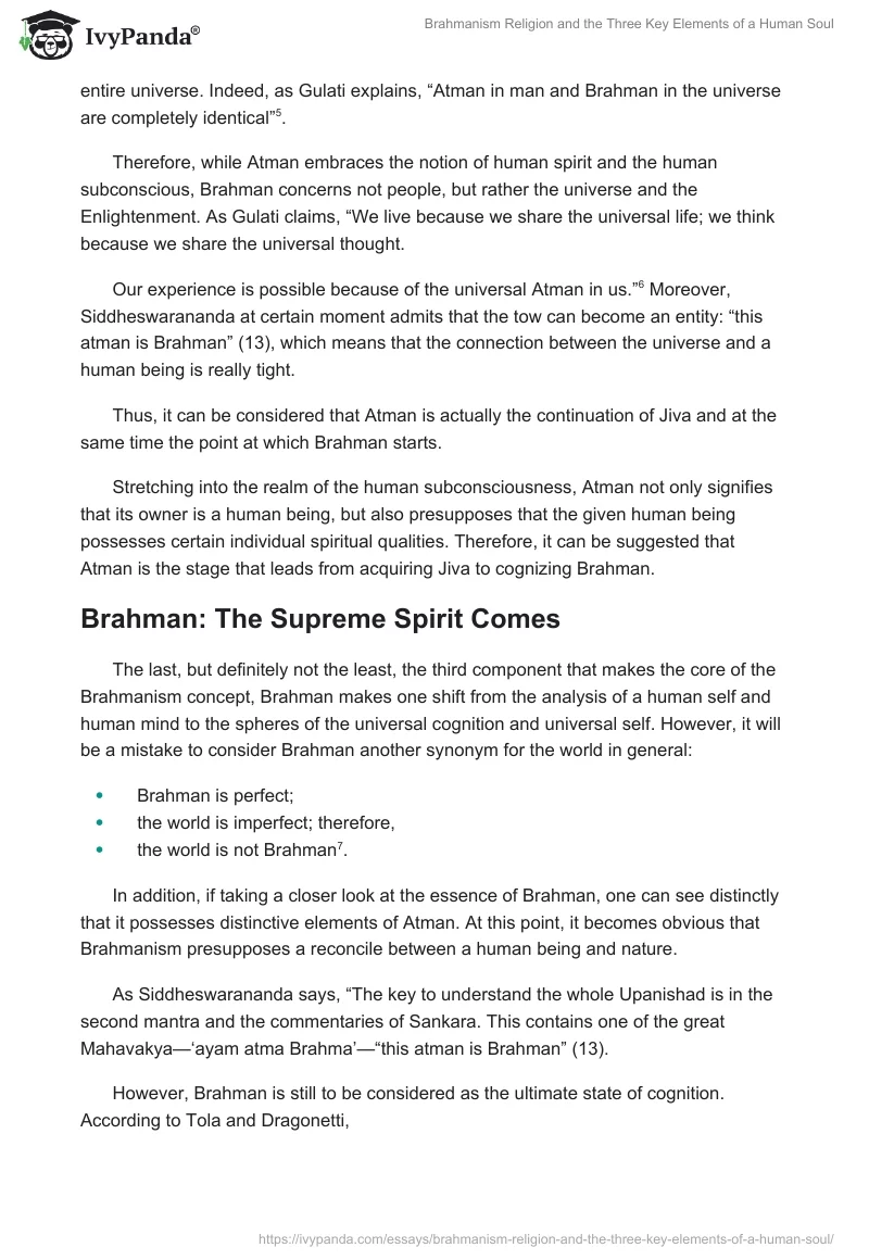 Brahmanism Religion and the Three Key Elements of a Human Soul. Page 3