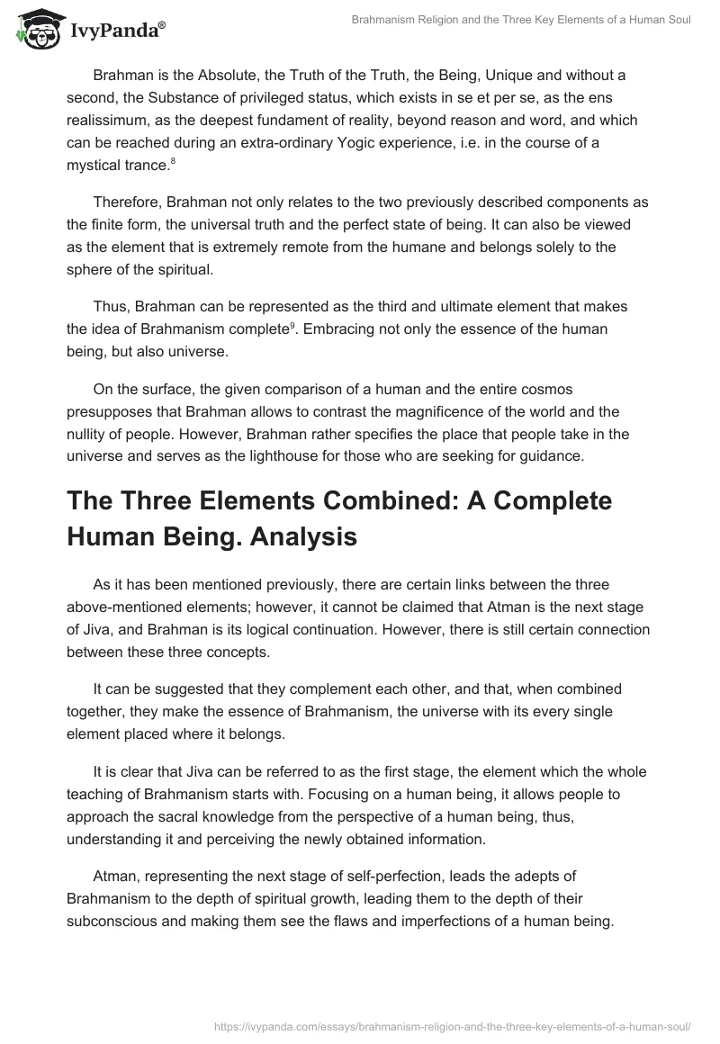 Brahmanism Religion and the Three Key Elements of a Human Soul. Page 4