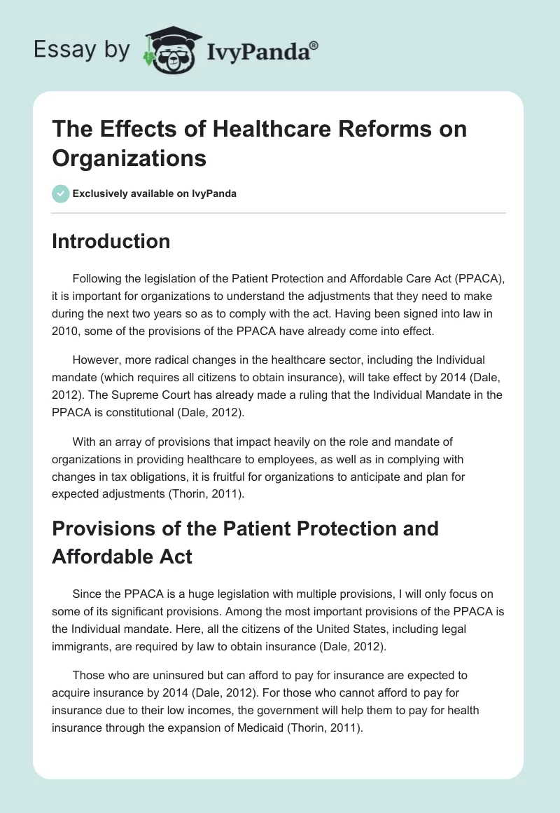 The Effects of Healthcare Reforms on Organizations. Page 1