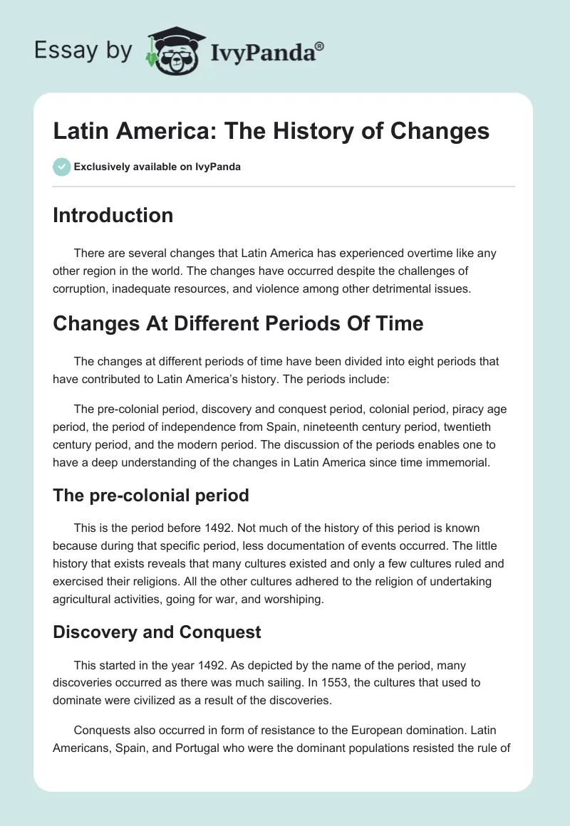 Latin America: The History of Changes. Page 1
