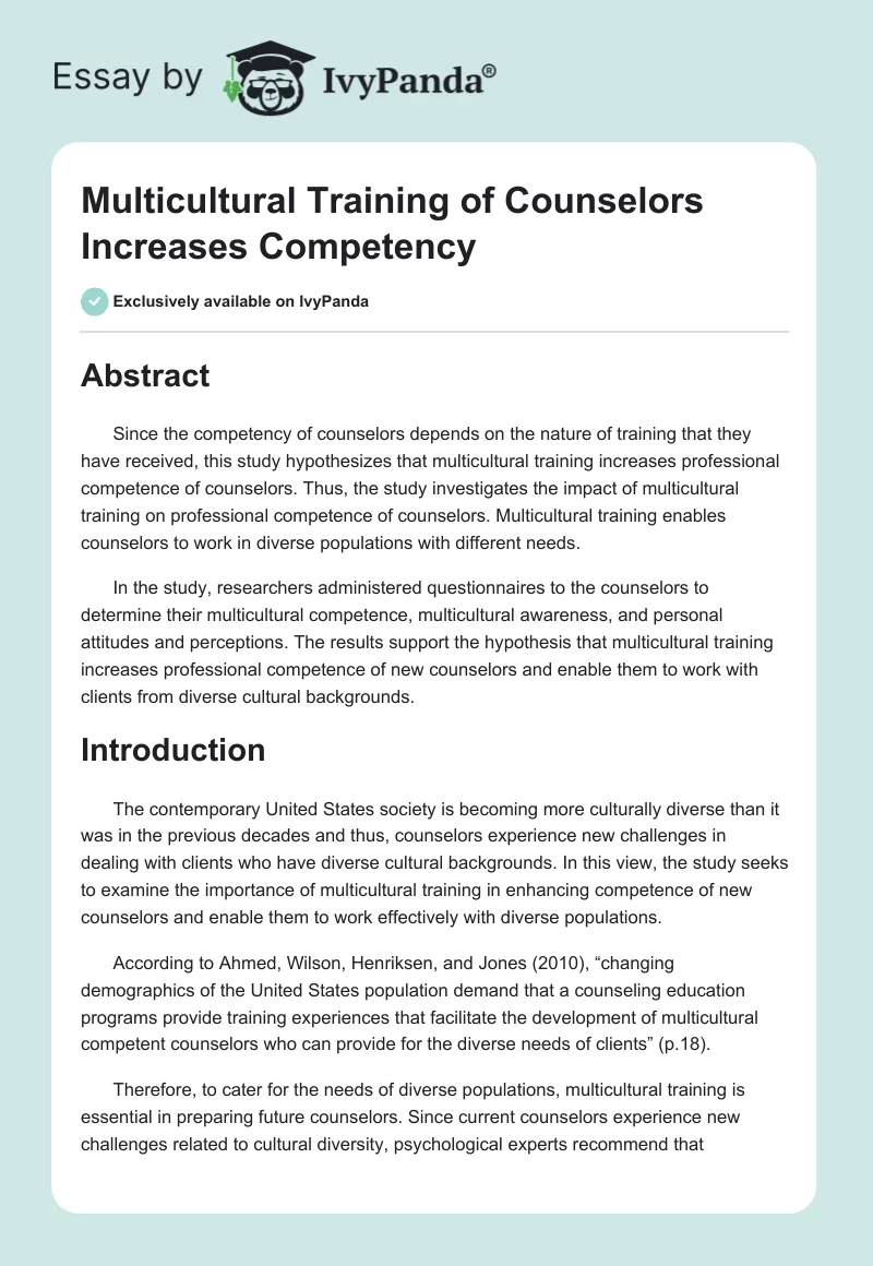 Multicultural Training of Counselors Increases Competency. Page 1