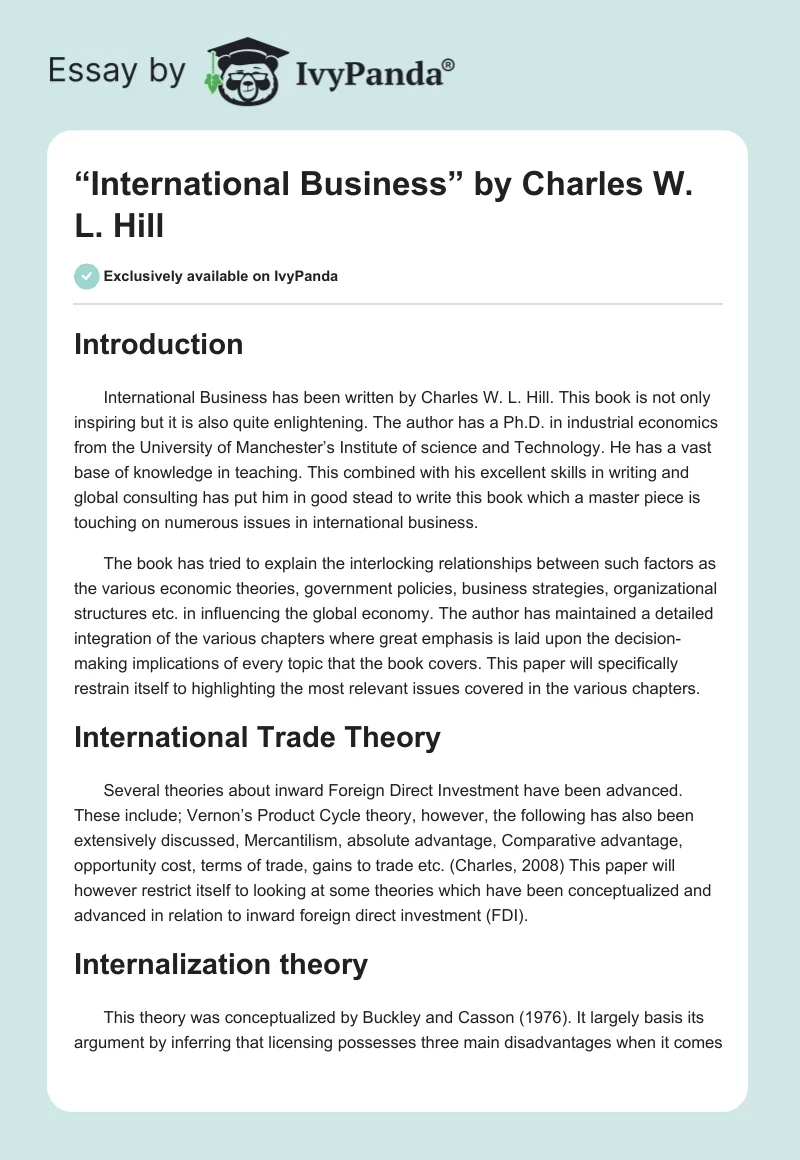 “International Business” by Charles W. L. Hill. Page 1