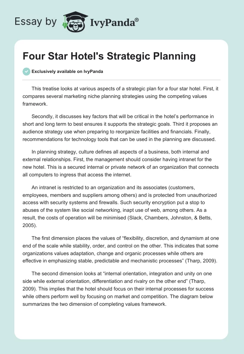 Four Star Hotel's Strategic Planning. Page 1