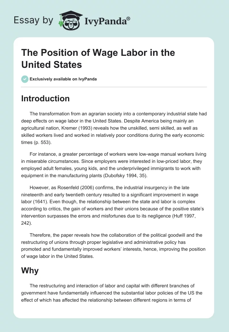 The Position of Wage Labor in the United States. Page 1