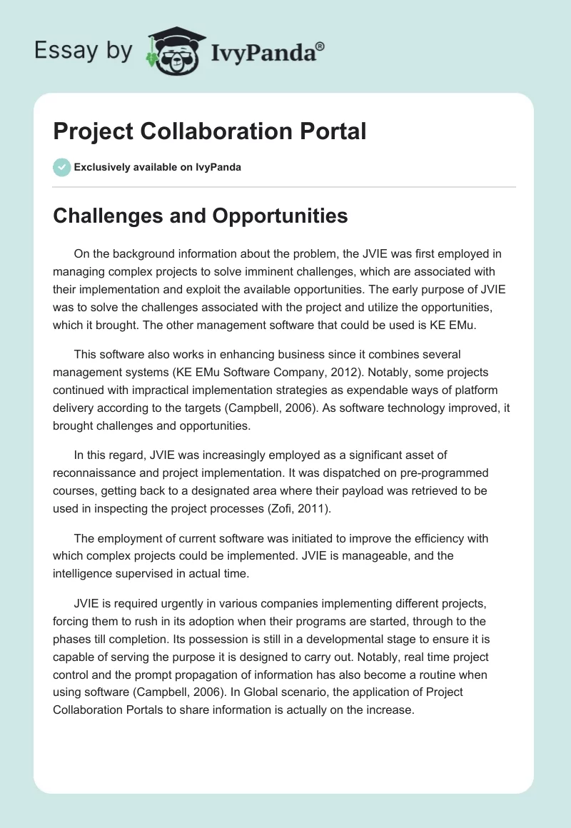 Project Collaboration Portal. Page 1
