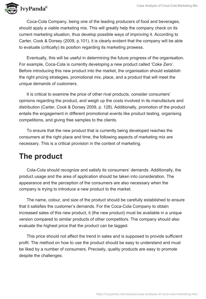 Case Analysis of Coca-Cola Marketing Mix. Page 2