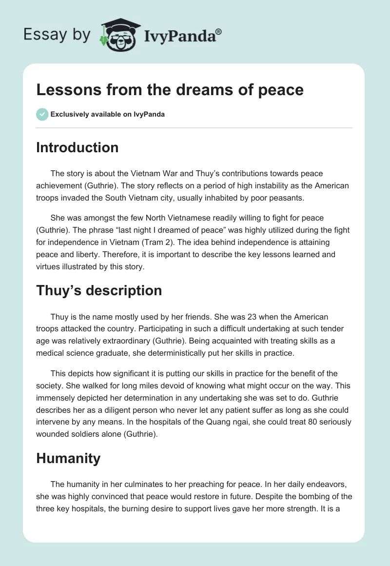 Lessons from the dreams of peace. Page 1
