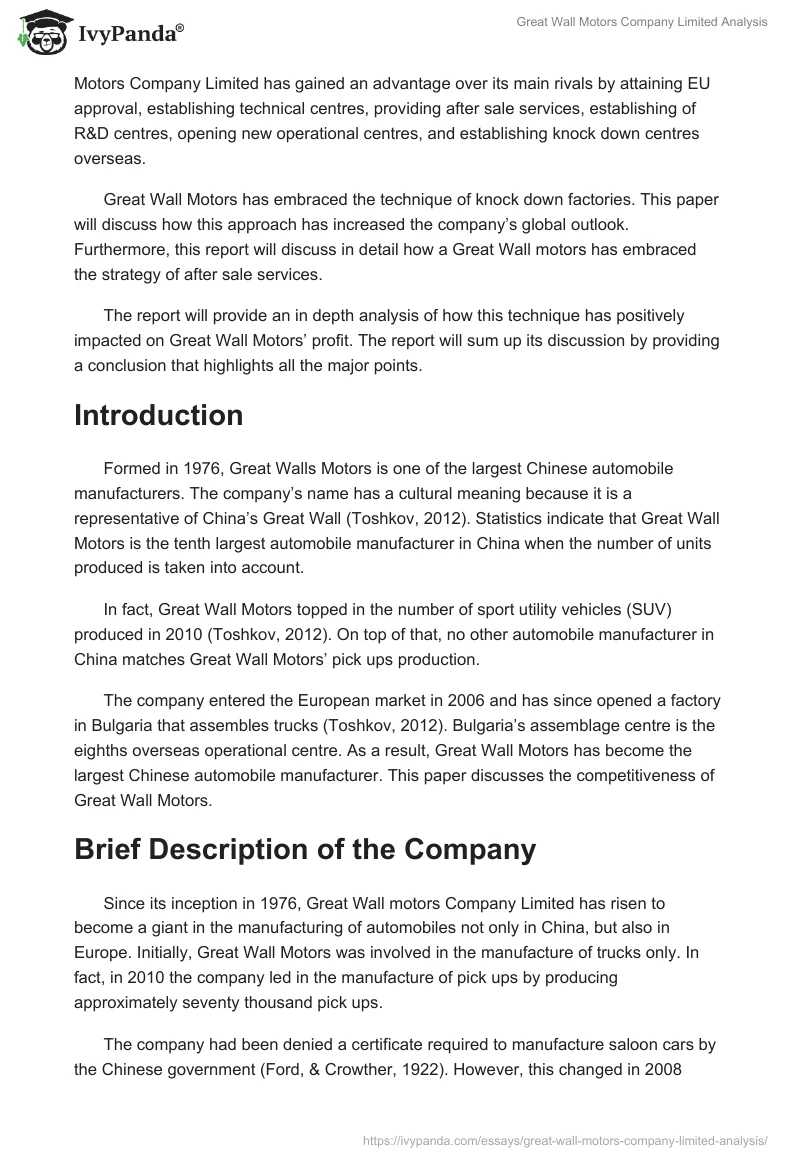 Great Wall Motors Company Limited Analysis. Page 2