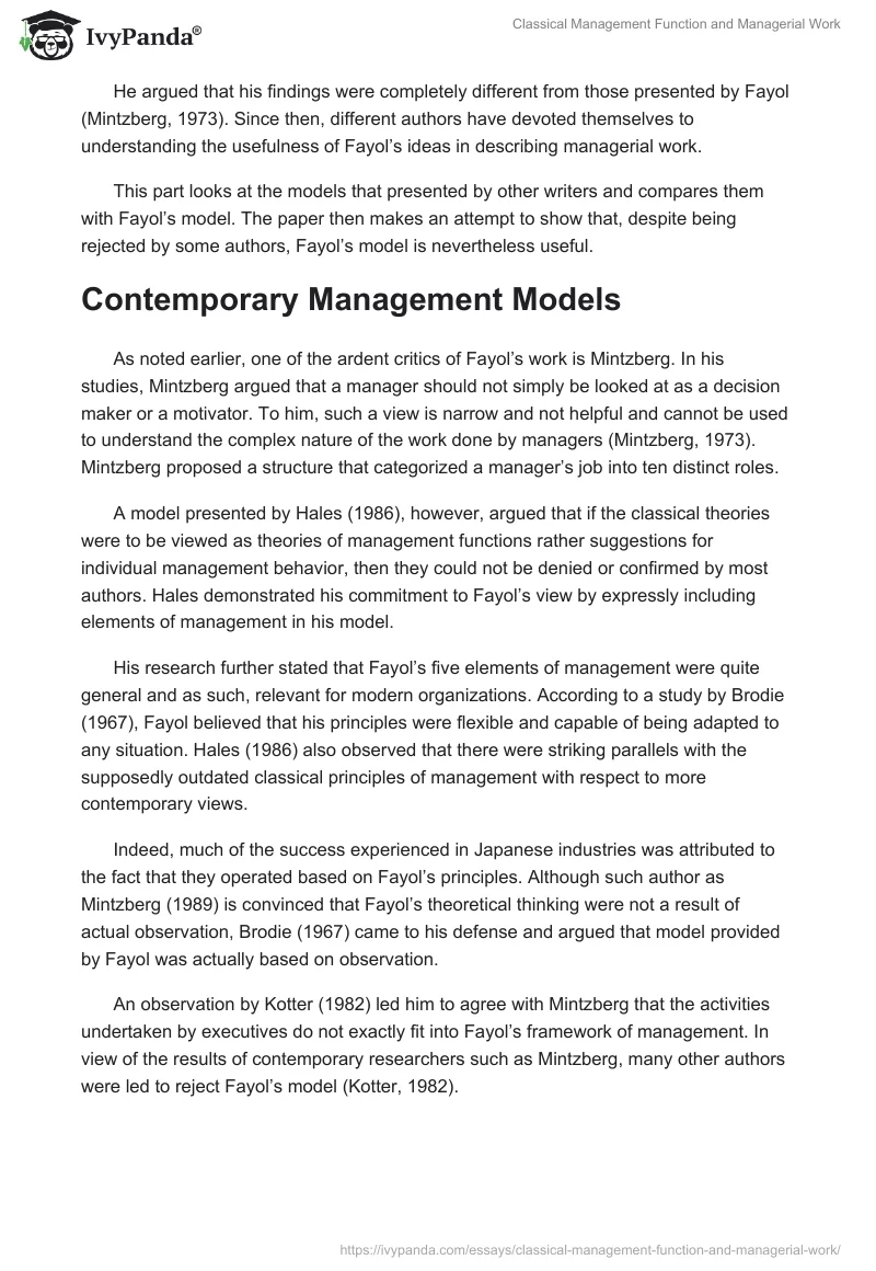 Classical Management Function and Managerial Work. Page 2