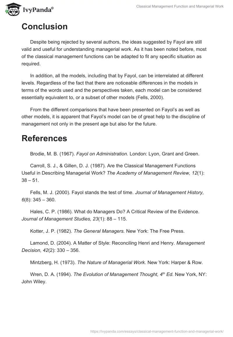 Classical Management Function and Managerial Work. Page 4