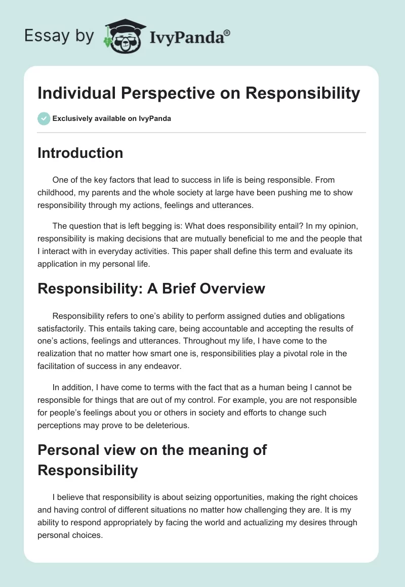 Individual Perspective on Responsibility. Page 1
