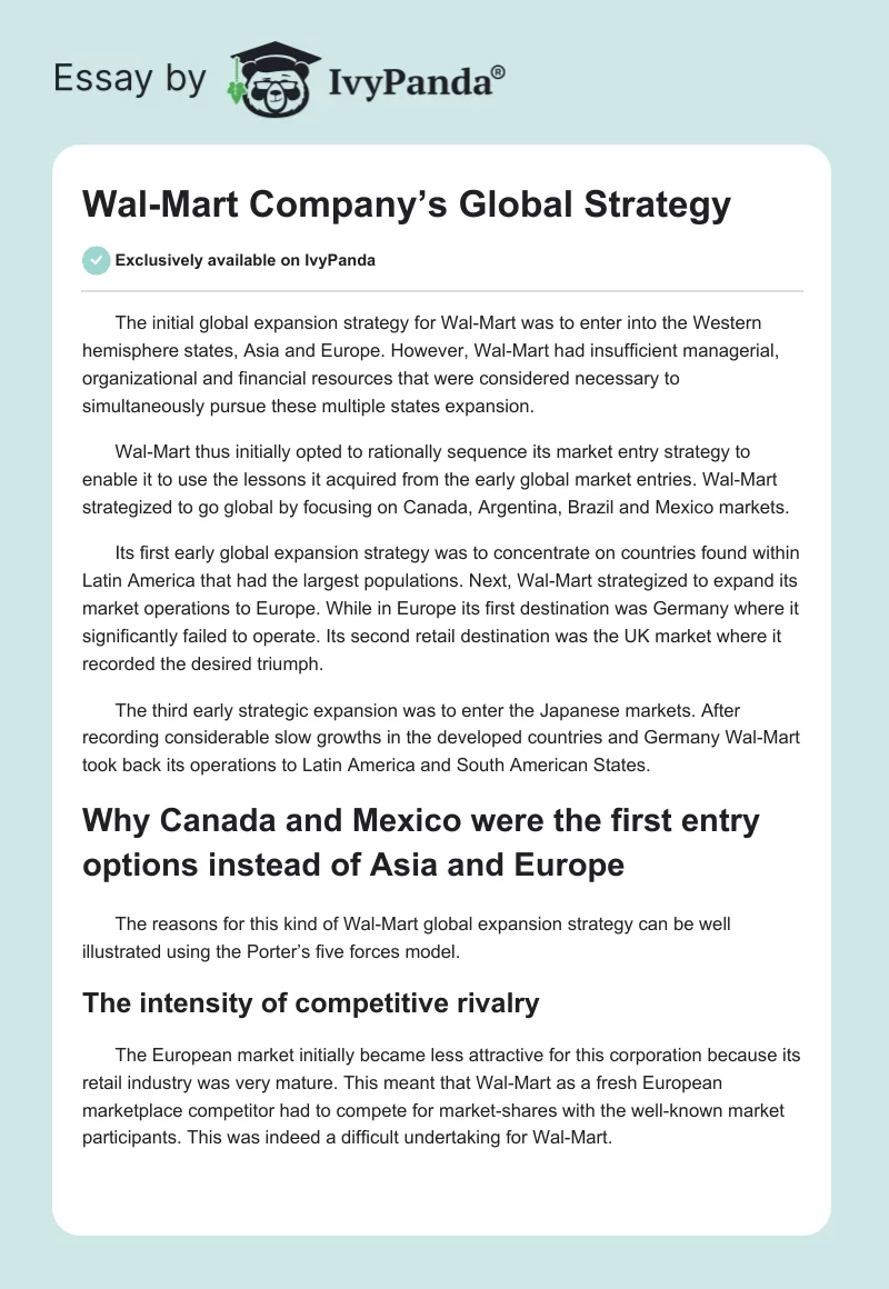 Wal-Mart Company’s Global Strategy. Page 1