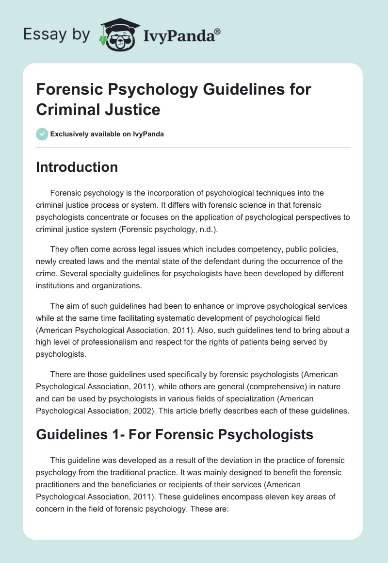 Forensic Psychology Guidelines for Criminal Justice. Page 1