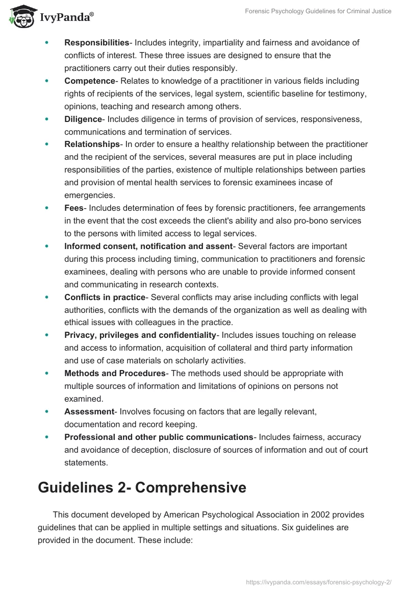 Forensic Psychology Guidelines for Criminal Justice. Page 2