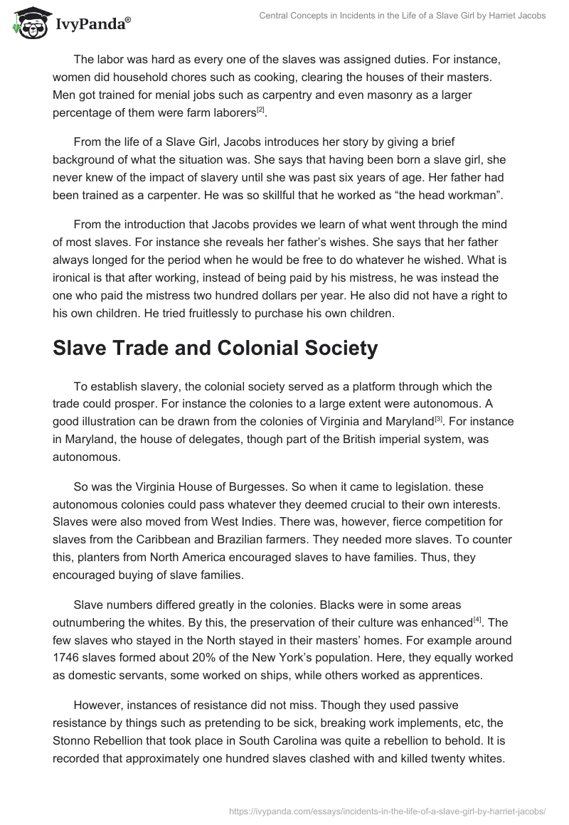Central Concepts in "Incidents in the Life of a Slave Girl" by Harriet Jacobs. Page 2