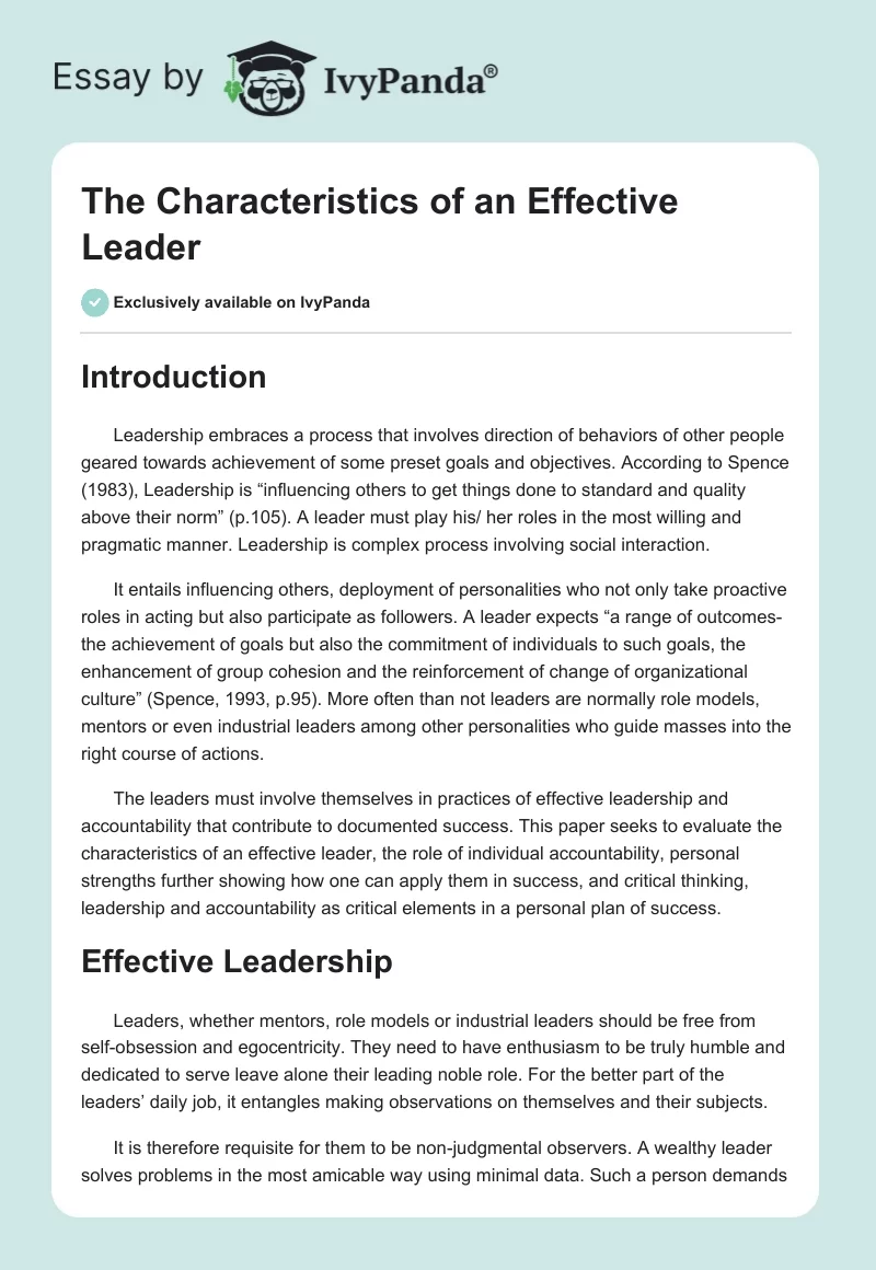 The Characteristics of an Effective Leader. Page 1