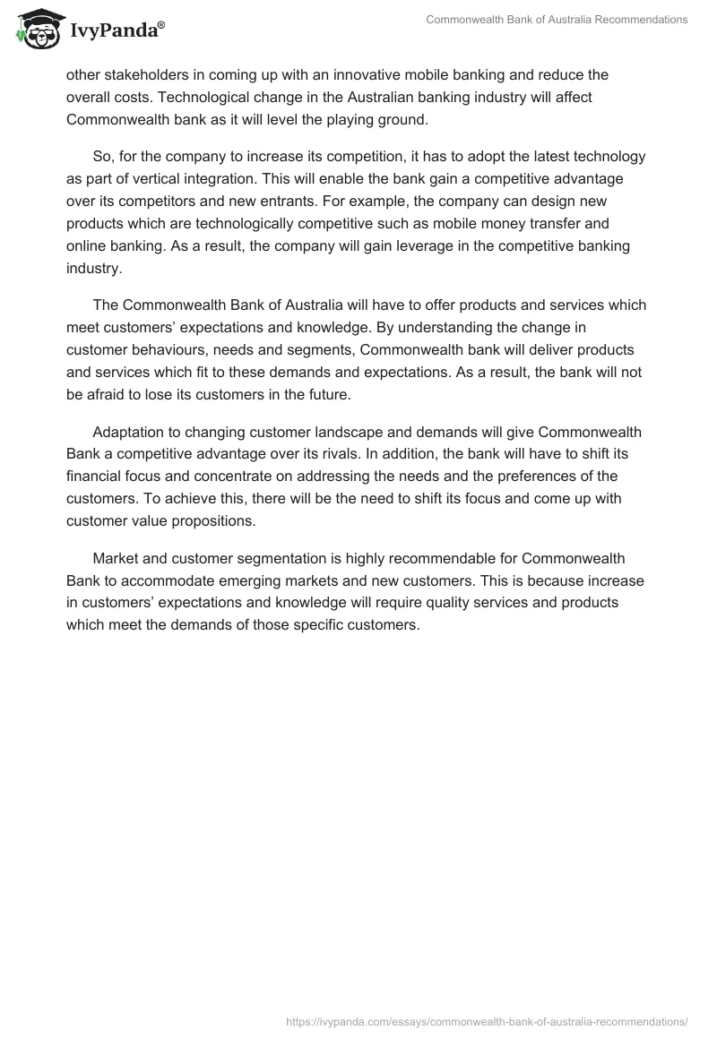 Commonwealth Bank of Australia Recommendations. Page 2