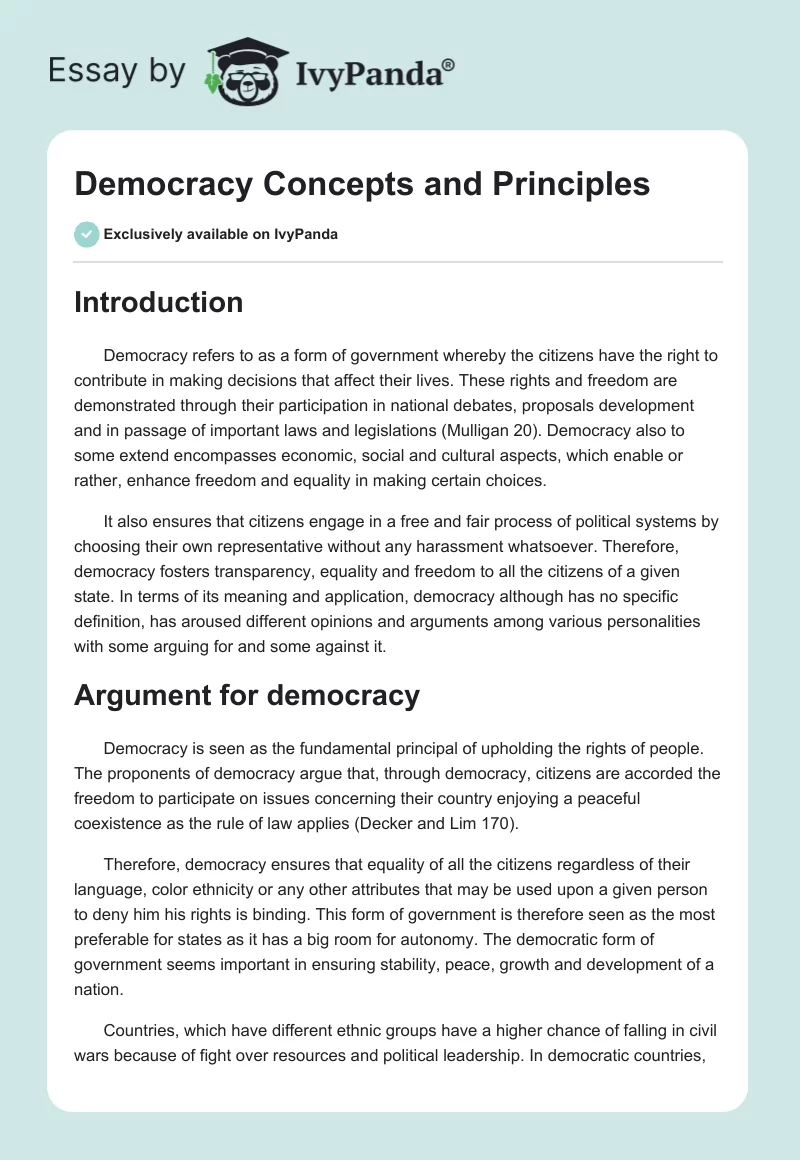 Democracy Concepts and Principles. Page 1
