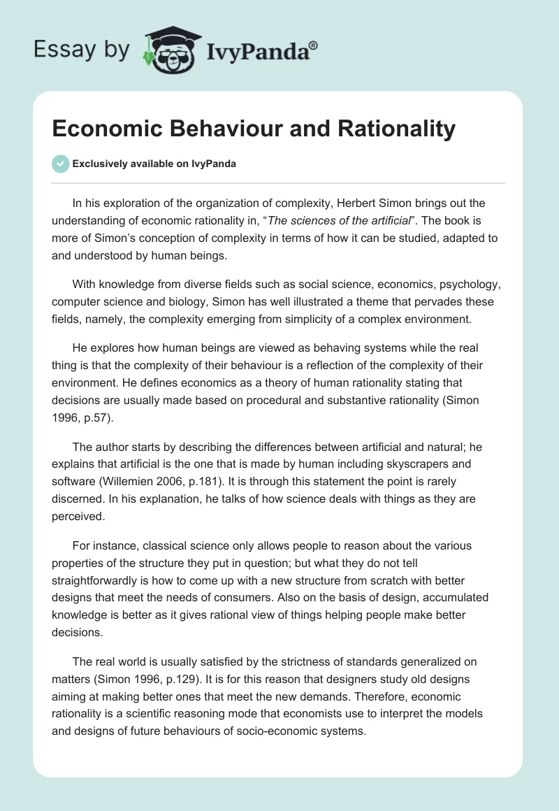Economic Behaviour and Rationality. Page 1