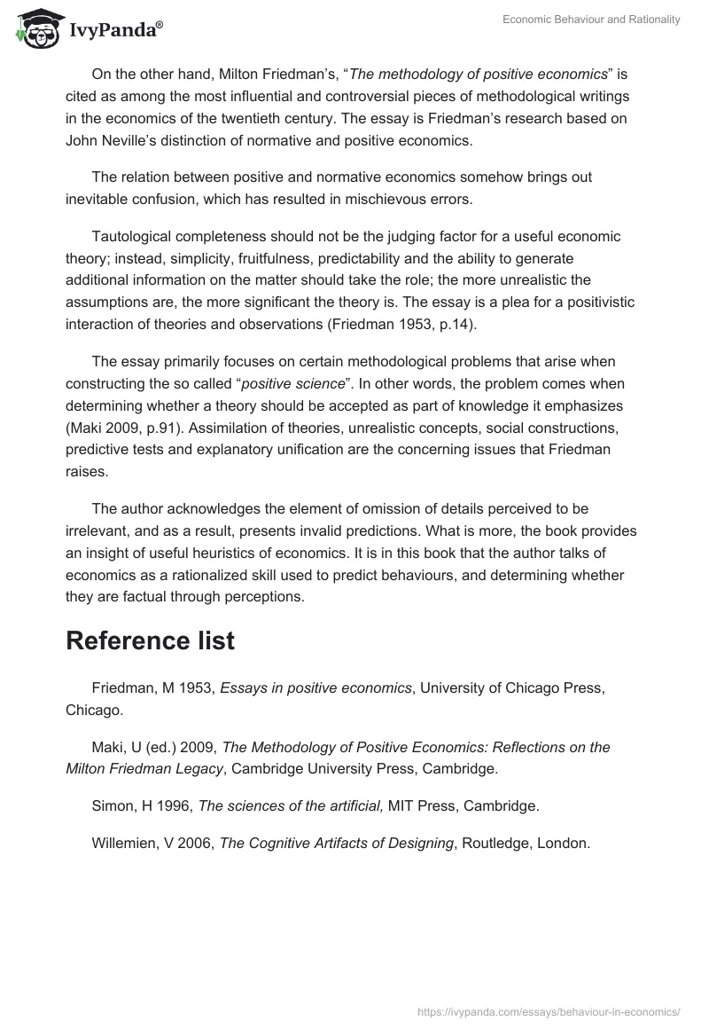 Economic Behaviour and Rationality. Page 2