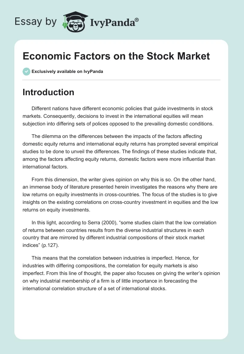 Economic Factors on the Stock Market. Page 1