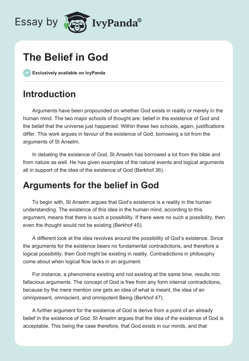 The Belief in God. Page 1
