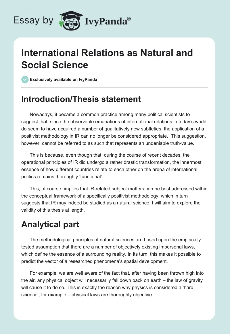 International Relations as Natural and Social Science. Page 1