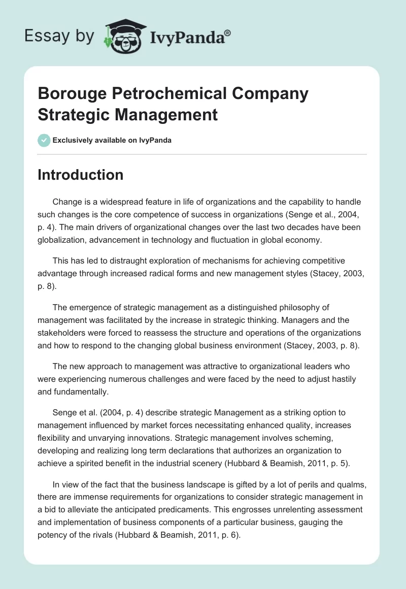 Borouge Petrochemical Company Strategic Management. Page 1