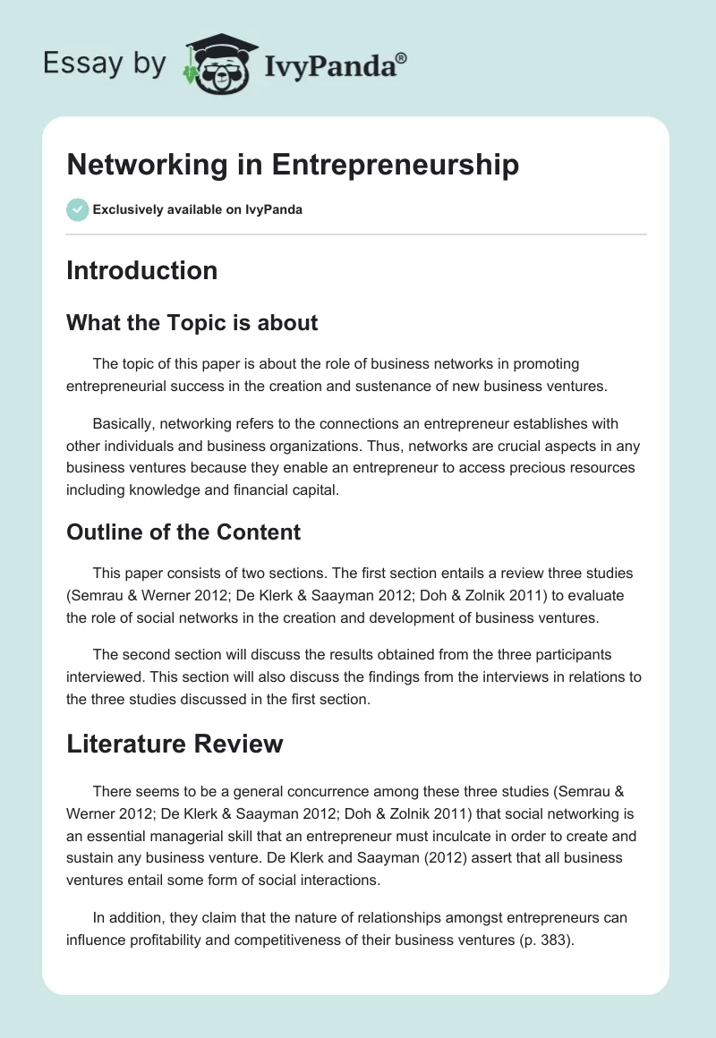 Networking in Entrepreneurship. Page 1