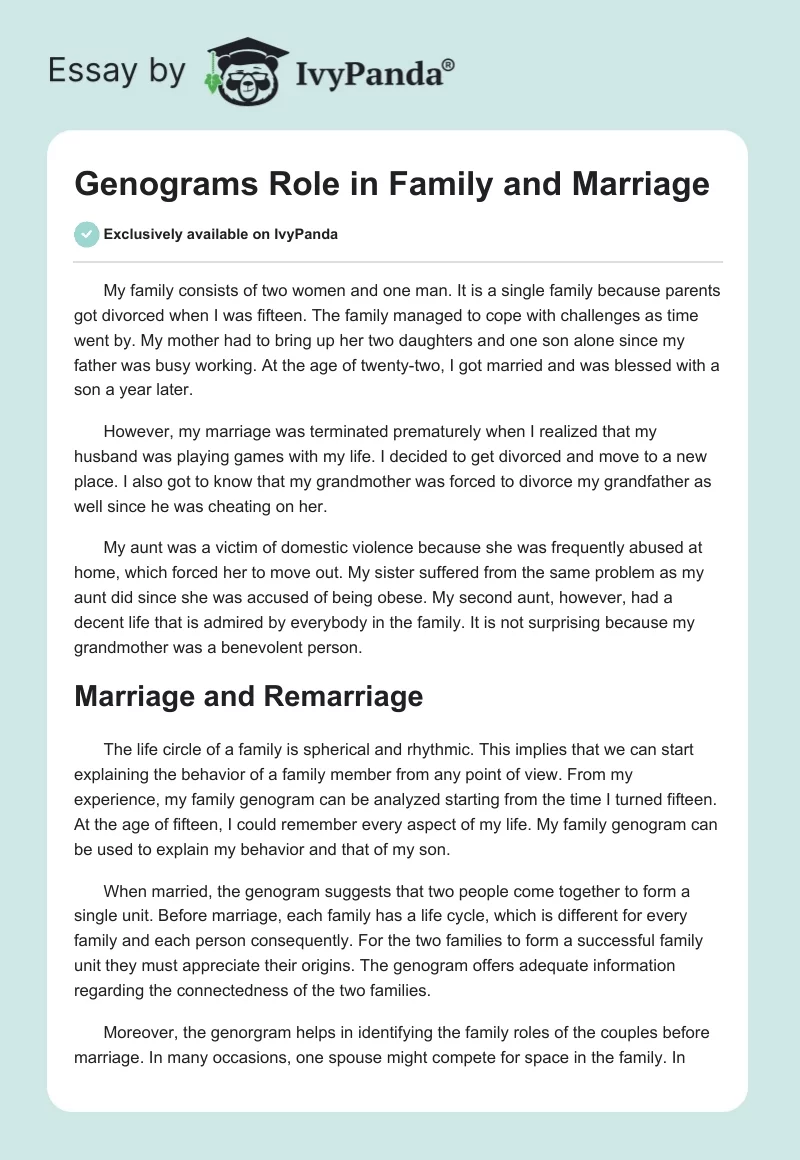 Genograms Role in Family and Marriage. Page 1