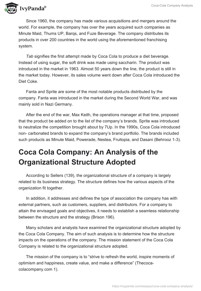 Coca-Cola Company Analysis. Page 2