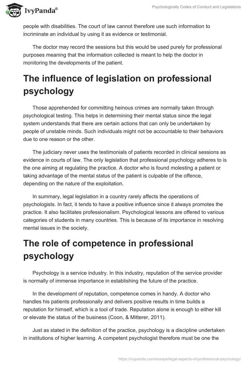 Psychologically Codes of Conduct and Legislations. Page 3