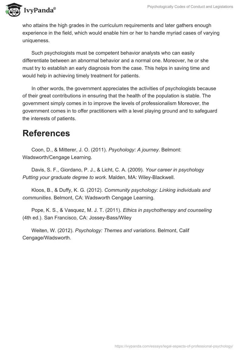 Psychologically Codes of Conduct and Legislations. Page 4